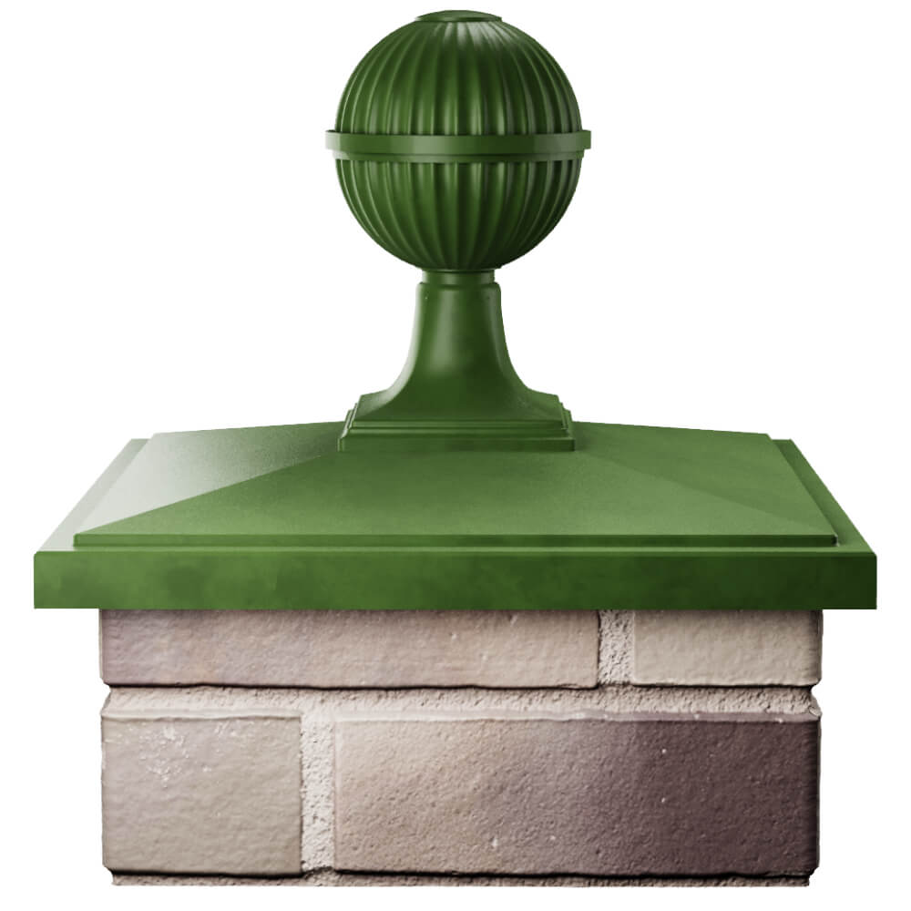 Колпак Zking БонаМоно Зеленый с шаром на столб 1.5х1.5 кирпича (385х385, 400х400мм) в сборе Вельск фото
